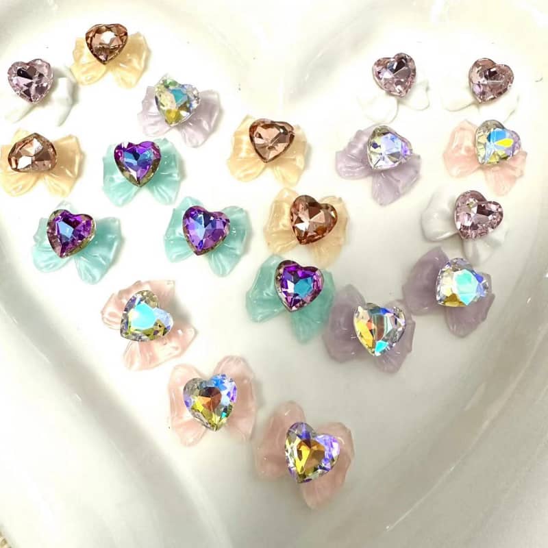 Ribbon Heart Diamond Nail Parts