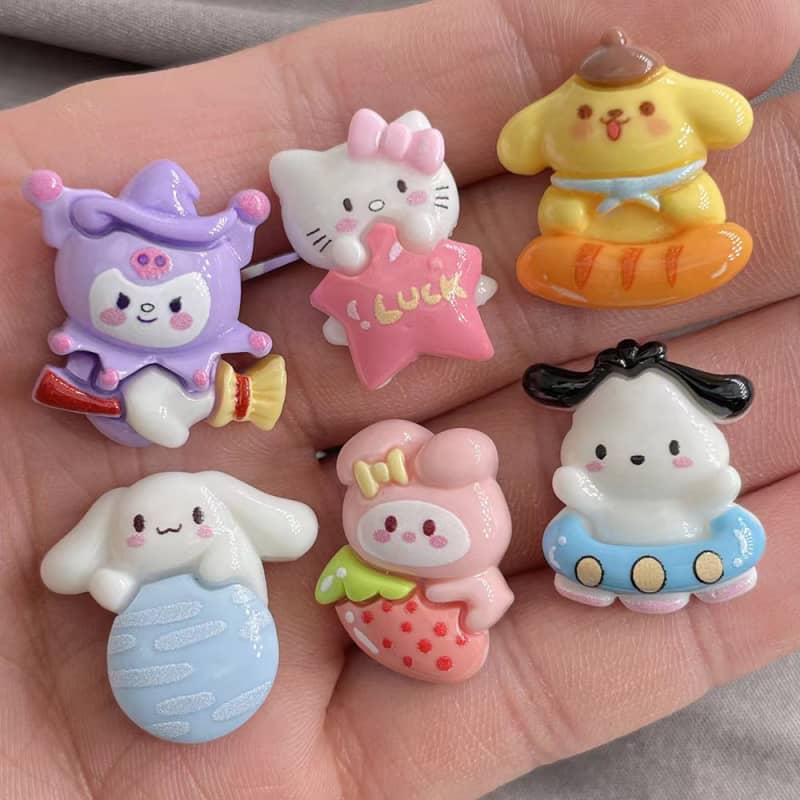 San-ri-oデコパーツ小Diy粉五角星Luck凯蒂猫12PCS