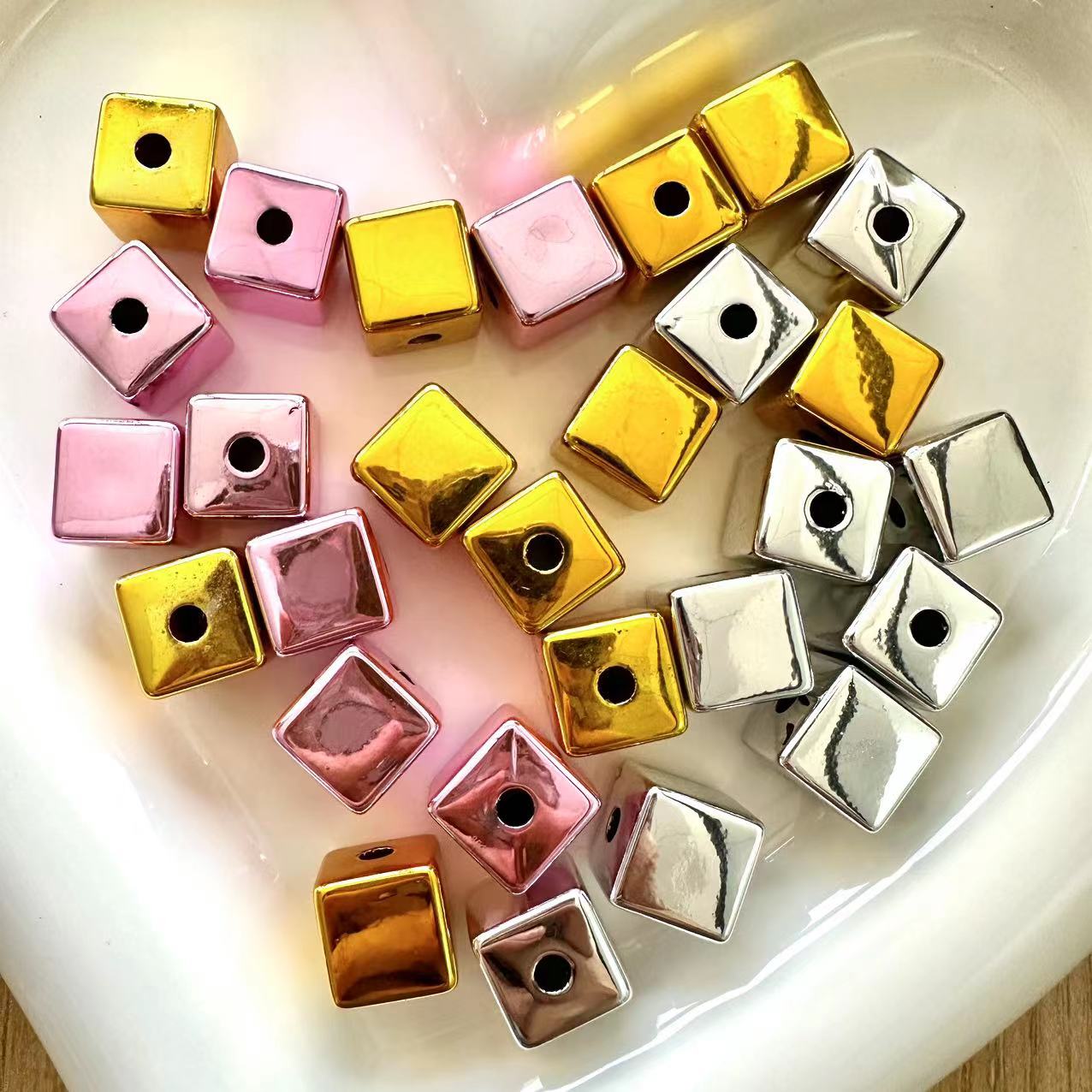 Clearance Sale: Square Plated Gold/Silver/Pink Beads