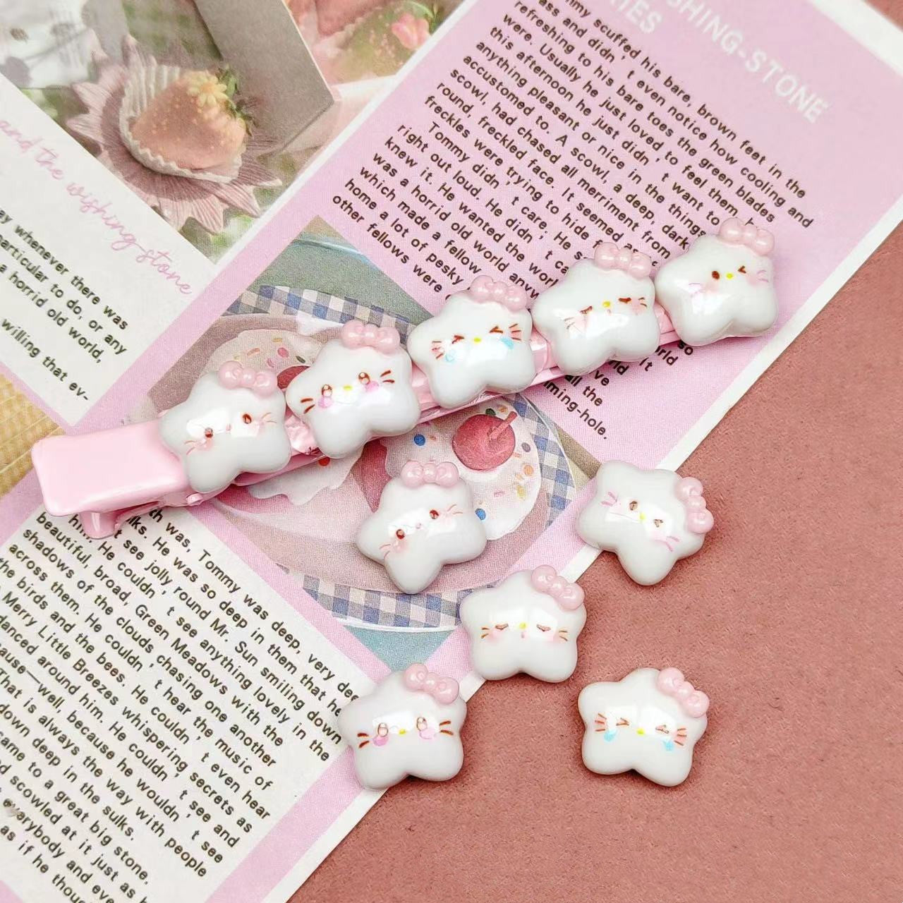 Kitty face star shaped deco parts small DIY 15PCS