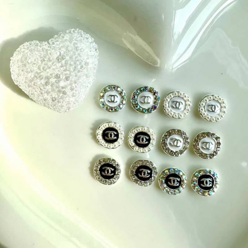 CC black and white round diamond / CC nail parts with pearl 9*9MM / Slow shipping