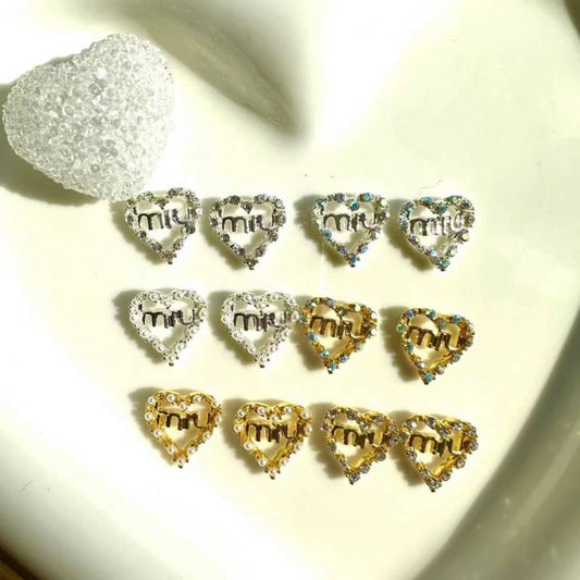 MIUMIU Heart Diamond / Pearl CC Nail Parts 12*11MM / Slow Shipping