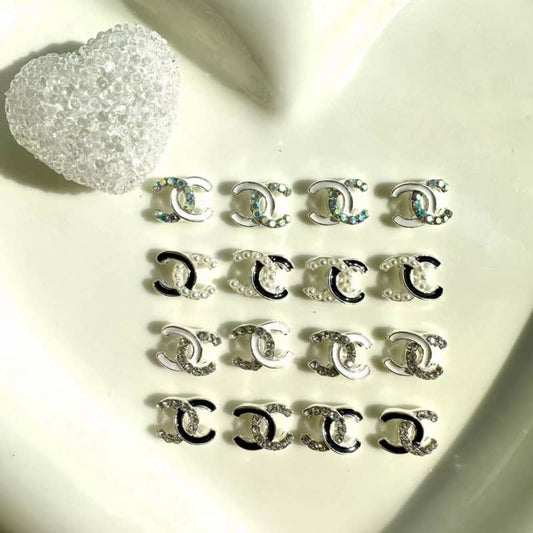 CC silver logo diamond / pearl CC nail parts 10*7MM / slow shipping