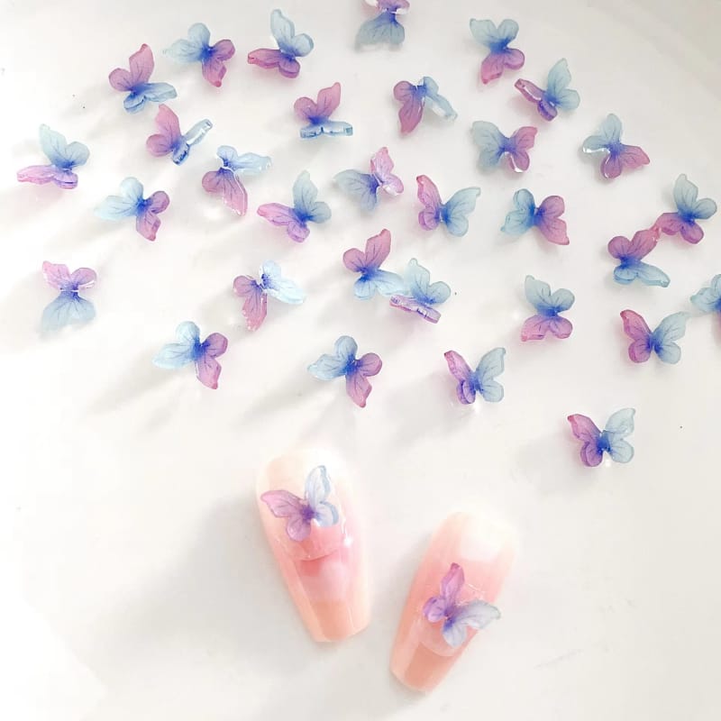 3D blue-purple butterfly nail parts Gradient color butterfly