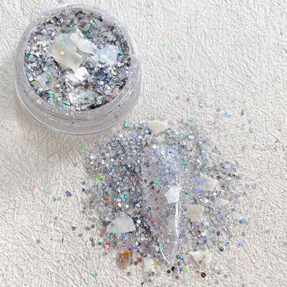 Super Sparkly Galaxy Hologram Crushed Stone Super Thin Irregular Chanel Nail Parts Sold in a Case