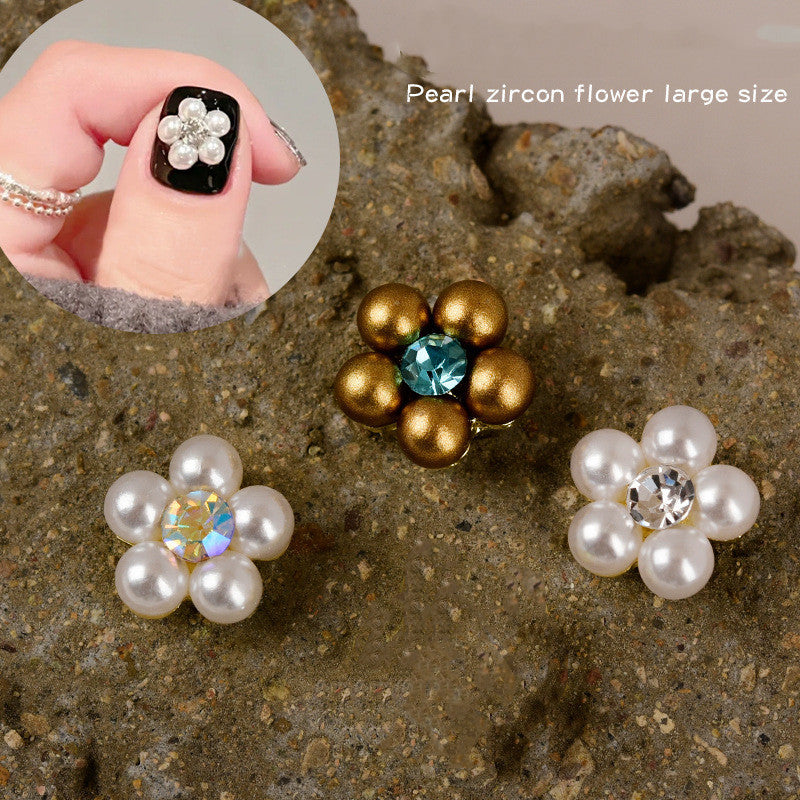 Vintage diamond pearl flower nail accessories