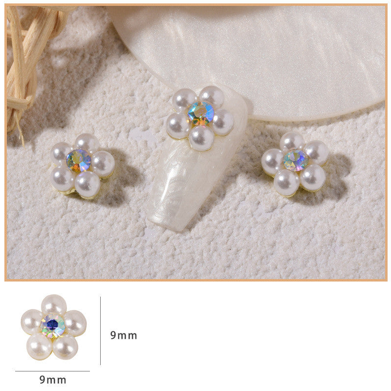 Vintage diamond pearl flower nail accessories