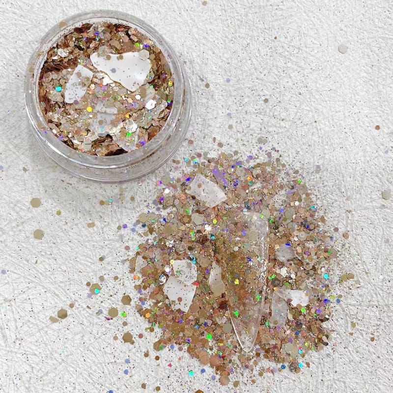 Super Sparkly Galaxy Hologram Crushed Stone Super Thin Irregular Chanel Nail Parts Sold in a Case